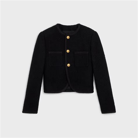 celine chasseur jacket in boucle natte black|Celine.